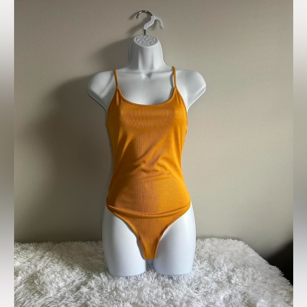 Forever 21 yellow ribbed thong bodysuit